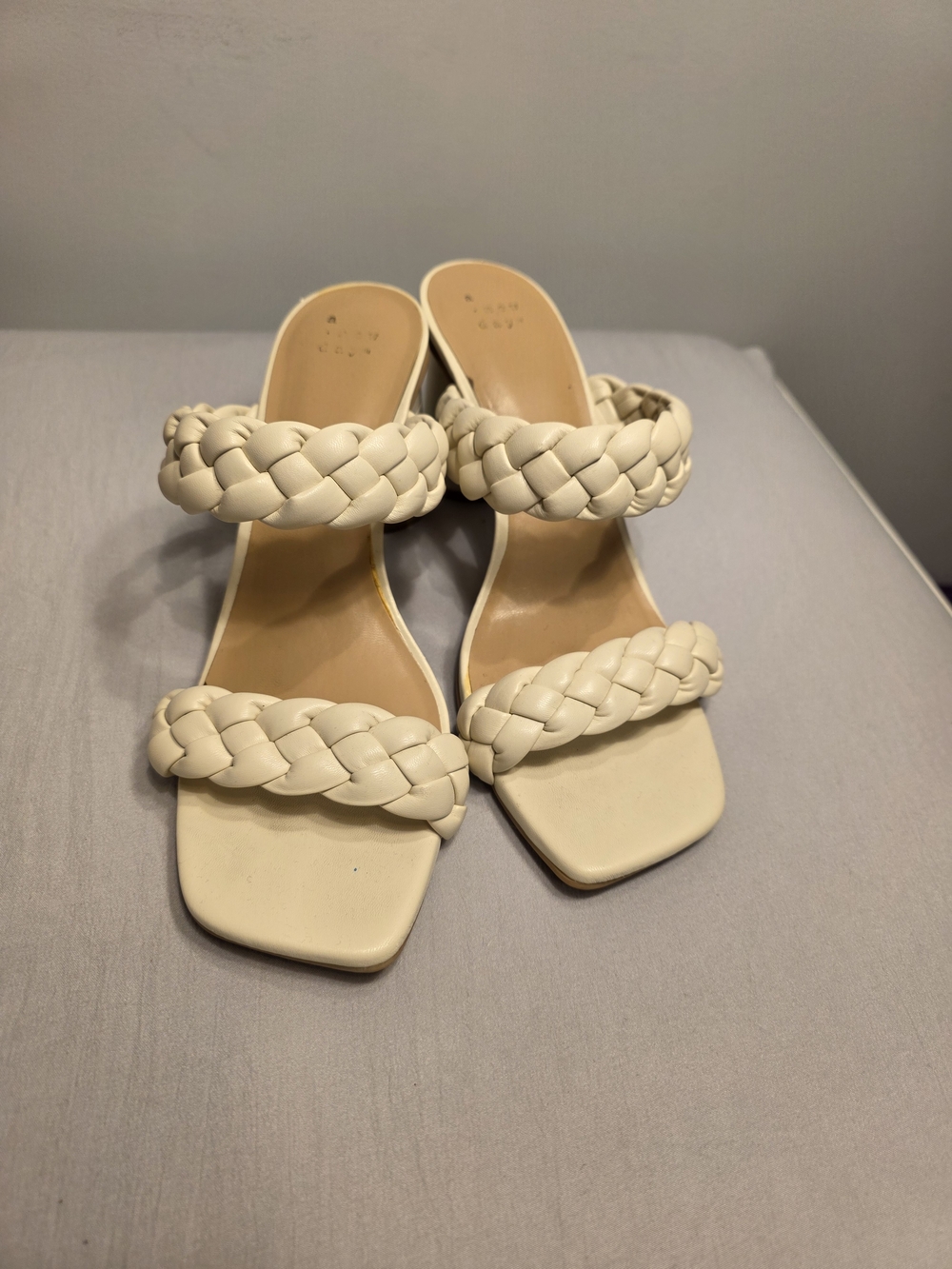 Braided Double-Strap Block Heel Sandal in Cream